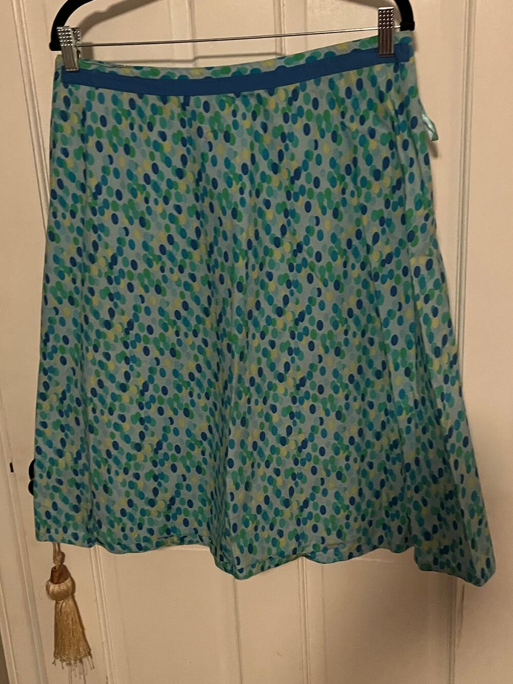Karen Scott Sport Size 14 Blue Green Polka Dot 100% Cotton A-Line Skirt